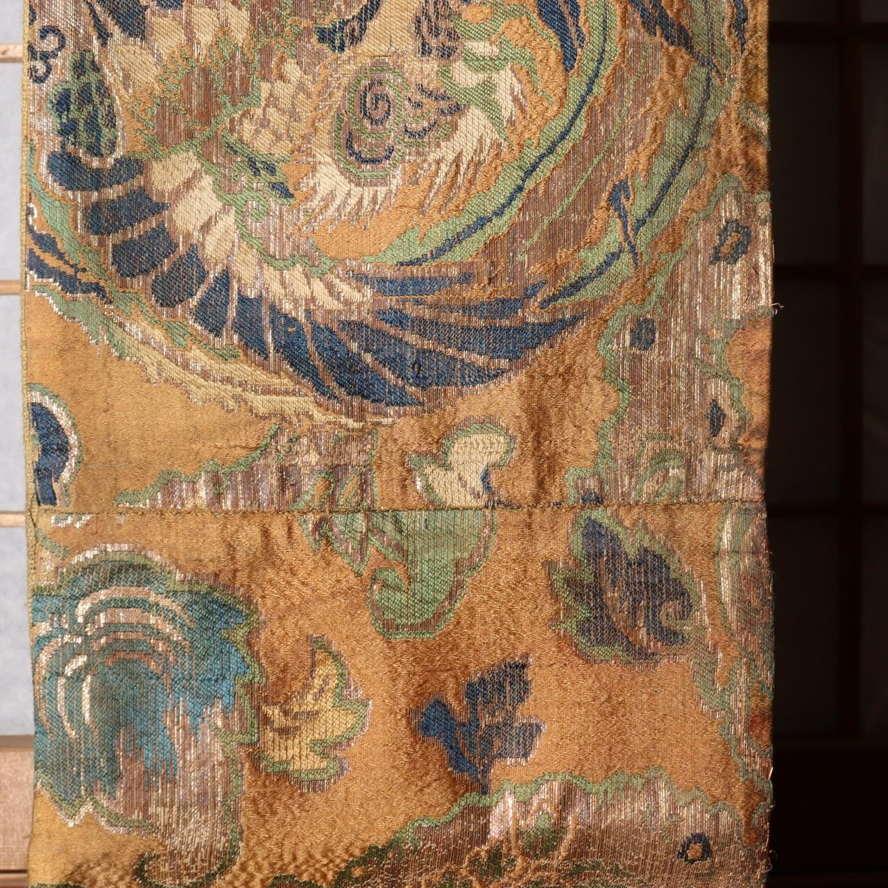 Antique Japanese Buddhist Kinran Brocade Temple Banner Dynamic Dragon Motif16