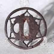 Antique Sukashi Tsuba: Iron Body Boar's Eye Heart Motifs Muromachi Edo Period0
