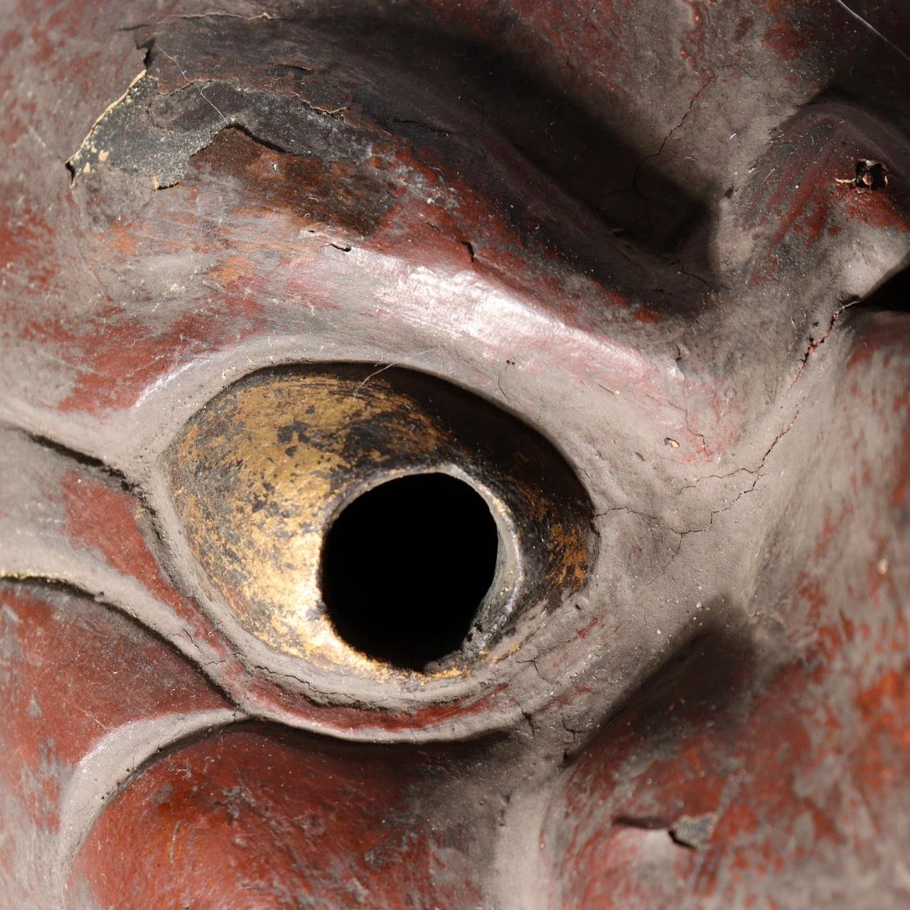 Japanese Kanshitsu (Dry Lacquer) Noh Kagura Mask Wrathful Deity with Gilded Eye13