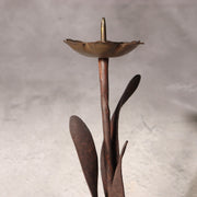 Japanese Antique Candle Stand Teshoku Iron Copper Narcissus Flower Rustic BV71710