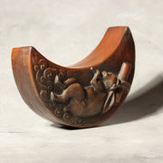 Antique Japanese Bizen Ware Hanging Vase Moon Rabbit Mochi Rare Design Pottery0