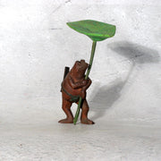 Vintage Japanese Wood Carved Frog with Lotus Leaf Umbrella – WO6558