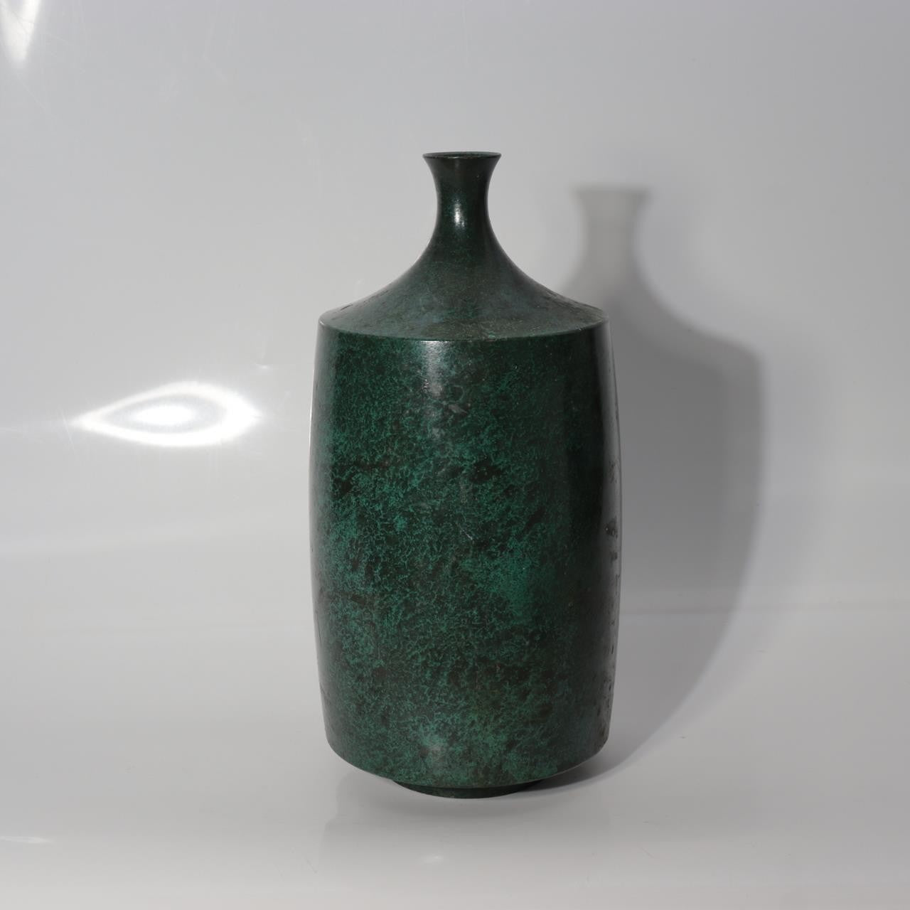 Vintage Japanese Cast Bronze Bud Vase Shoho Stylized Tree Green Patina BV7781