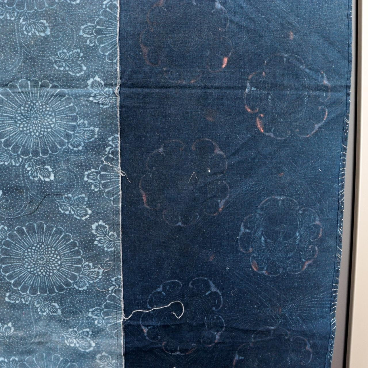 Antique Japanese Indigo Katazome Cotton Fabric Crane Turtle Chrysanthemum10