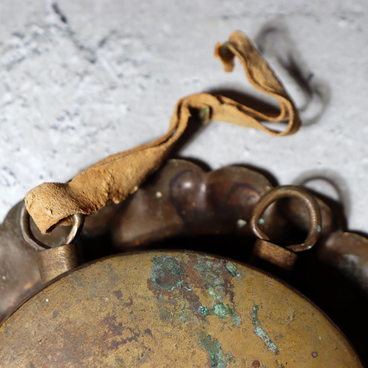 Antique Edo Period Japanese Horse Tack Ornament Brass Bells Blue Cords BOSa1410