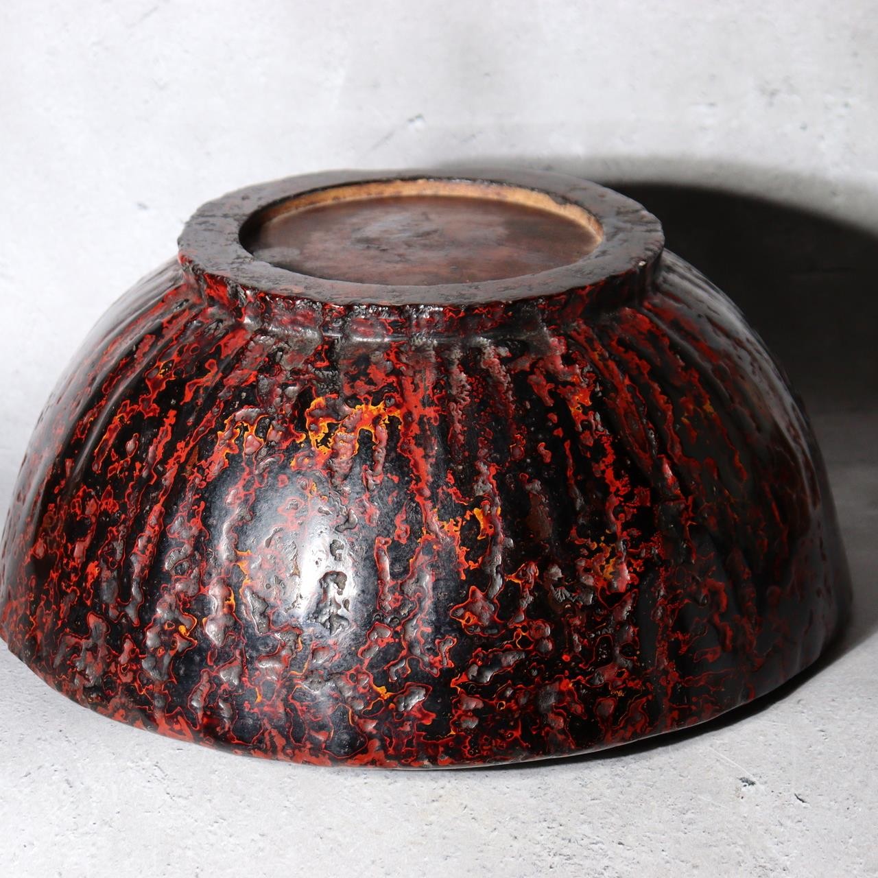 Vintage Large Japanese Aizu Lacquerware Wood Bowl  Mottled Red & Black 29cm16