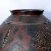 Vintage Japanese Mottled Purple Bronze Vase Signed Beisai Pine Cone Motif22