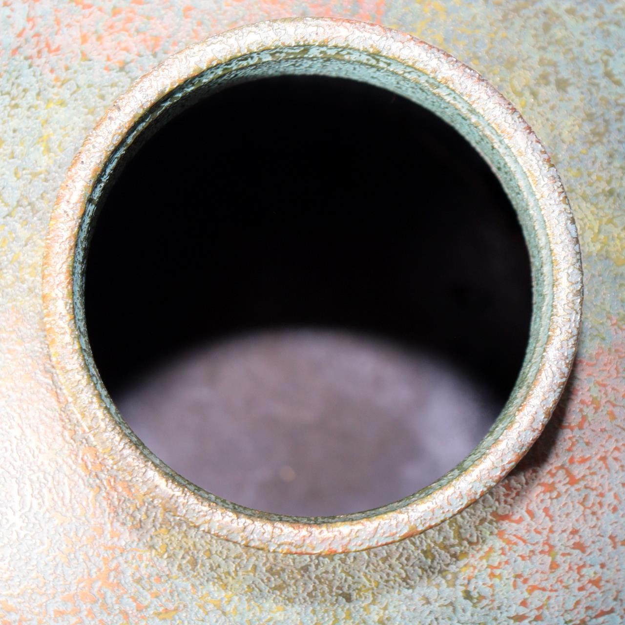 Vintage Japanese Cast Bronze Vase Blue Gold Mottled Patina Tomobako BV78411