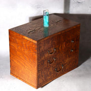 Fine Japanese Haribako - Rare "Tamamoku" Burl & Tiger Grain Wood Sewing Box3
