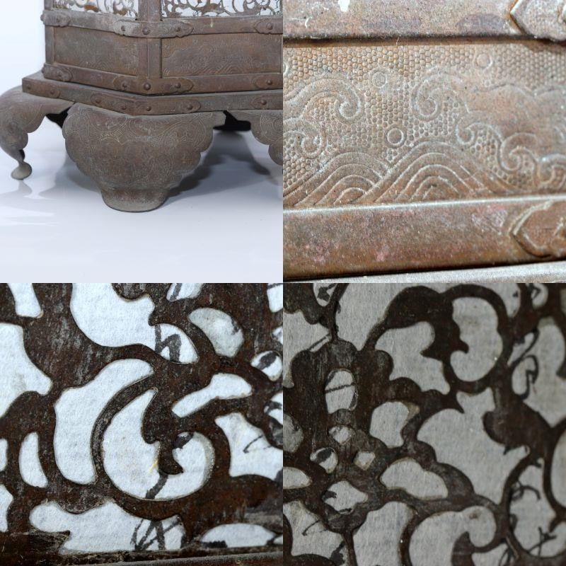 Japanese Kyoto Antique Bronze Lotus Temple Lantern Toro Buddhist Altar 33cm12