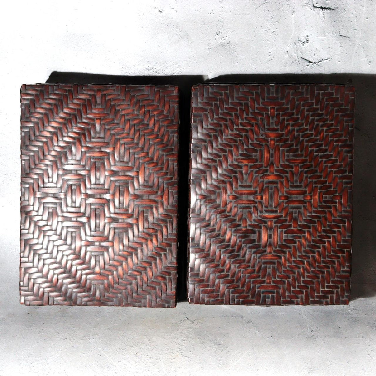 Vintage Japanese Bamboo Woven Rectangular Box Set of 2 Geometric Pattern Basket2