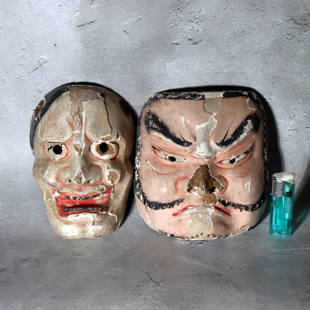 Antique Japanese Wooden Noh / Theater Masks 2pc Hannya-Type Warrior-Type MSK5330
