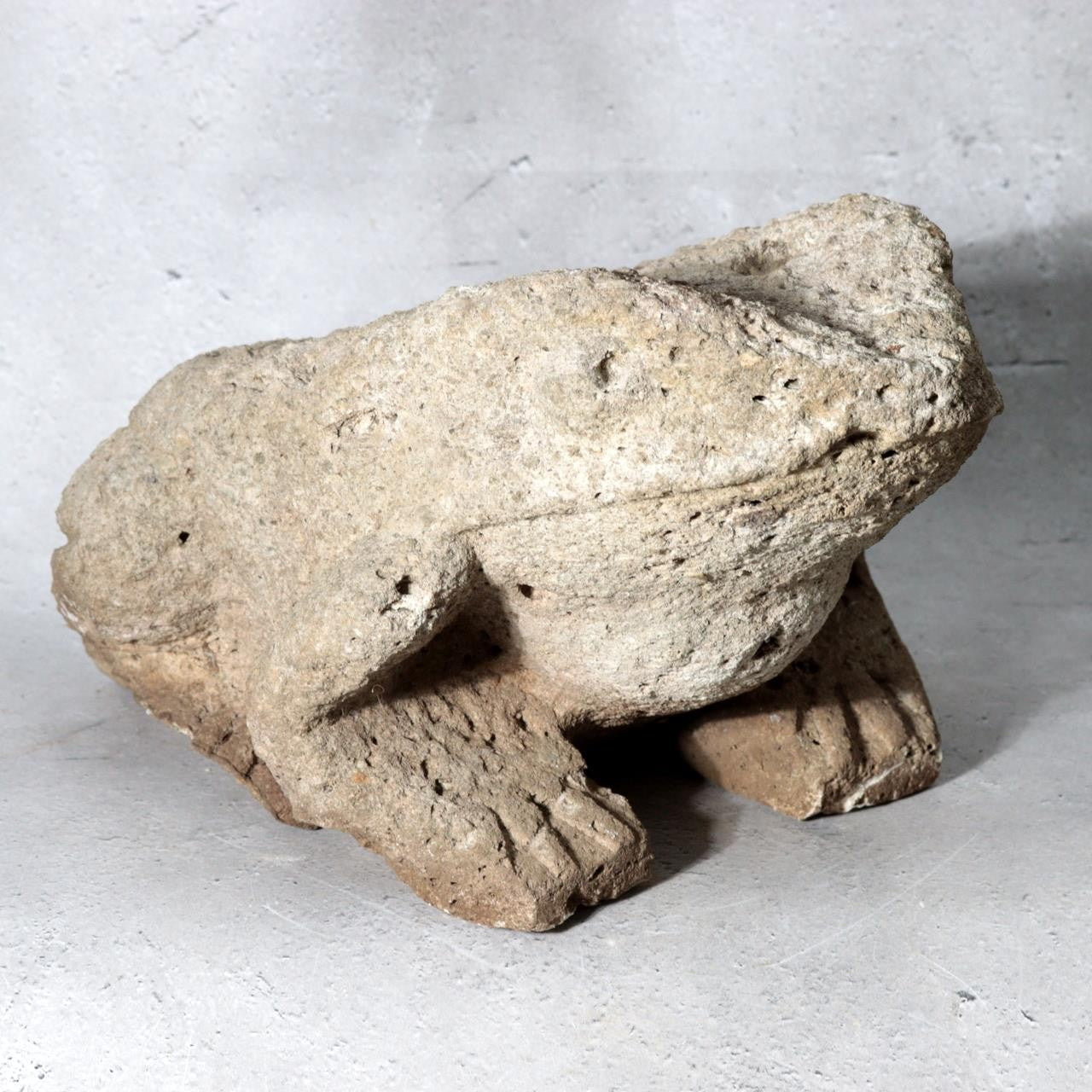 Japanese Carved Porous Stone Frog Sculpture Garden Ornament BT25616