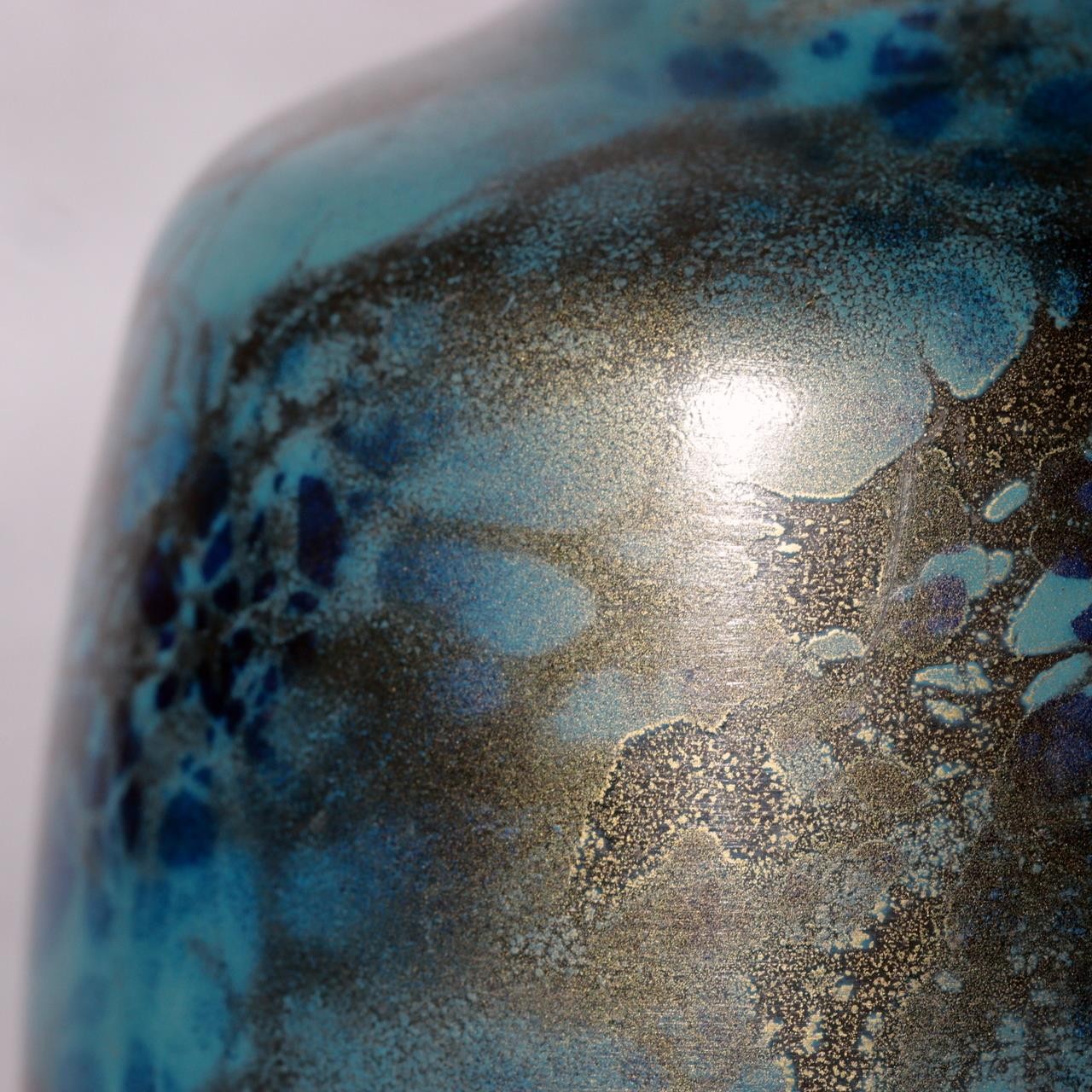Vintage Showa Takaoka Copperware Bronze Vase Masaharu Blue Gold Mottle