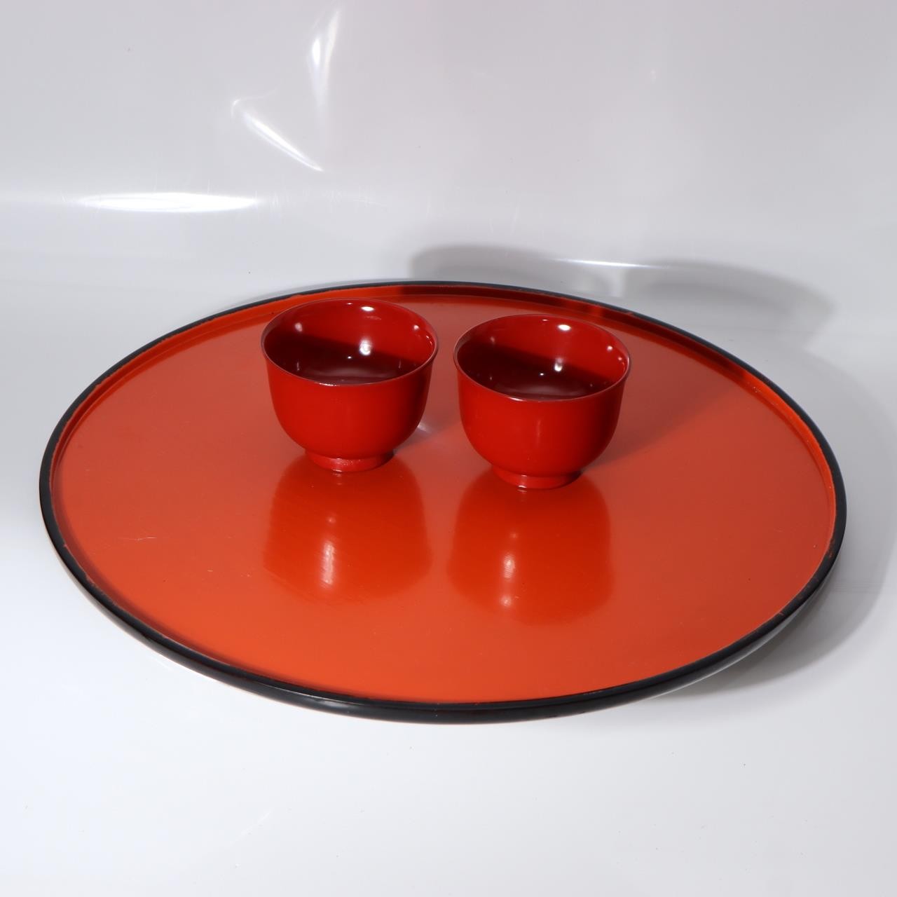 Vintage Aizu Lacquer Round Wooden Serving Tray Plates Red Black Set of 2 Japanes7