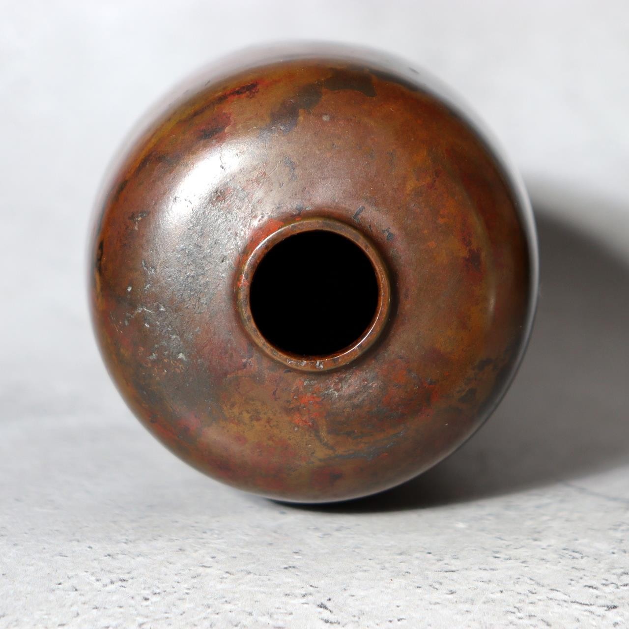 Japanese Cast Bronze Vase - Naoki Hara - Signed Tomobako Box Ikebana BV7406