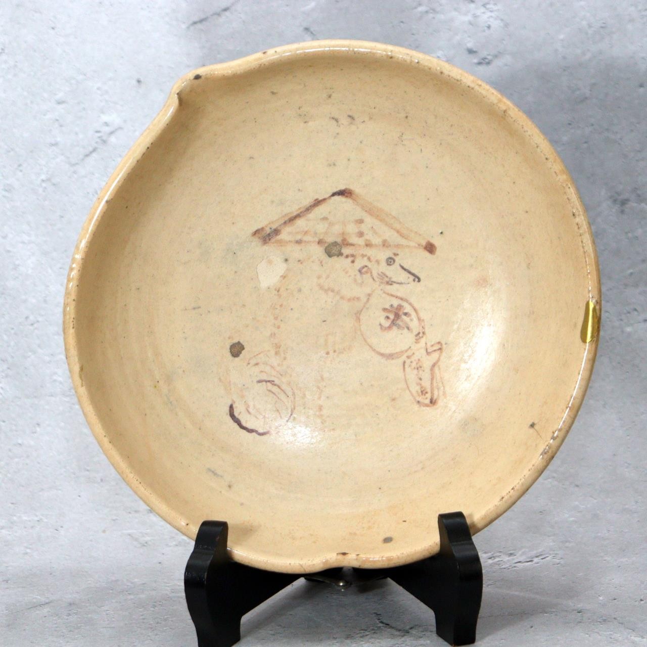 Antique Japanese Mino Ware Bowl Tanuki Motif Seto-Mino Tradition Kintsugi-Style0