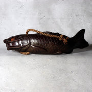 Antique Japanese Jizai-kagi Hearth Hook Slender Eel/Carp Wood Carving Movable0