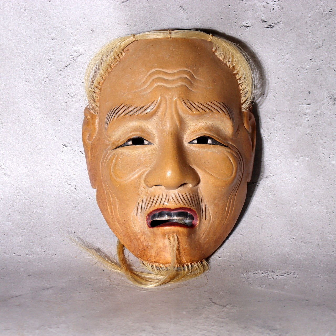 Japanese Hand-Carved Wooden Noh Mask Kojou Refined Old Man Storage Bag MSK5391