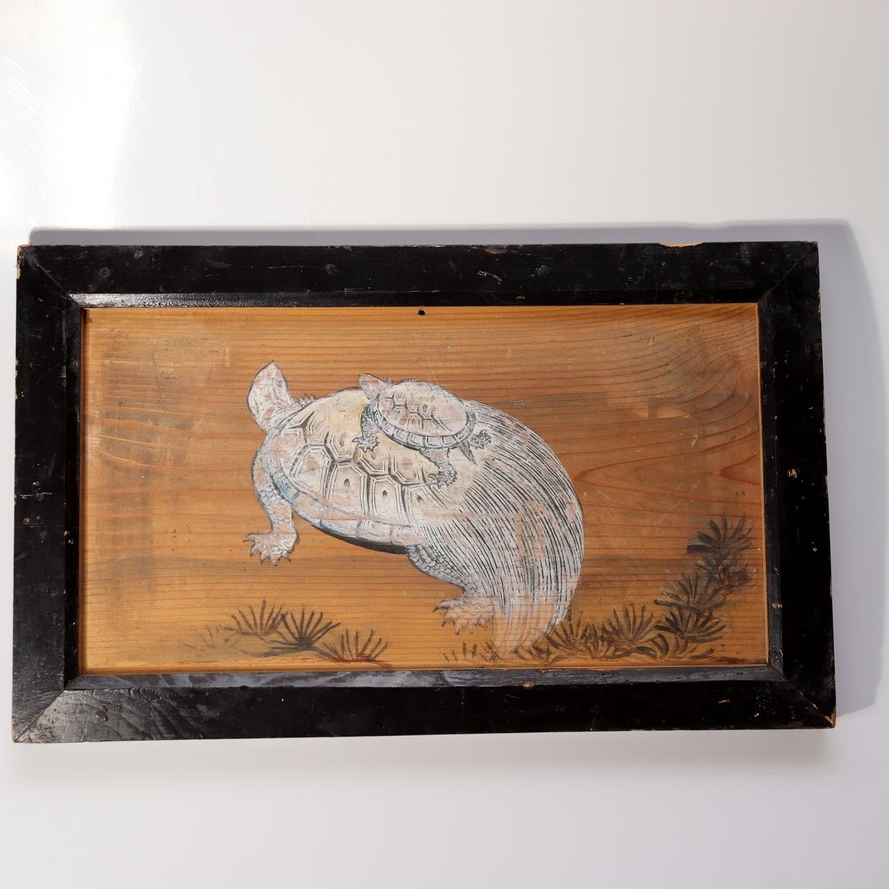 Japanese Antique 15 inches Ema Votive Tablet Wood Minogame Turtle Temple Shinto1