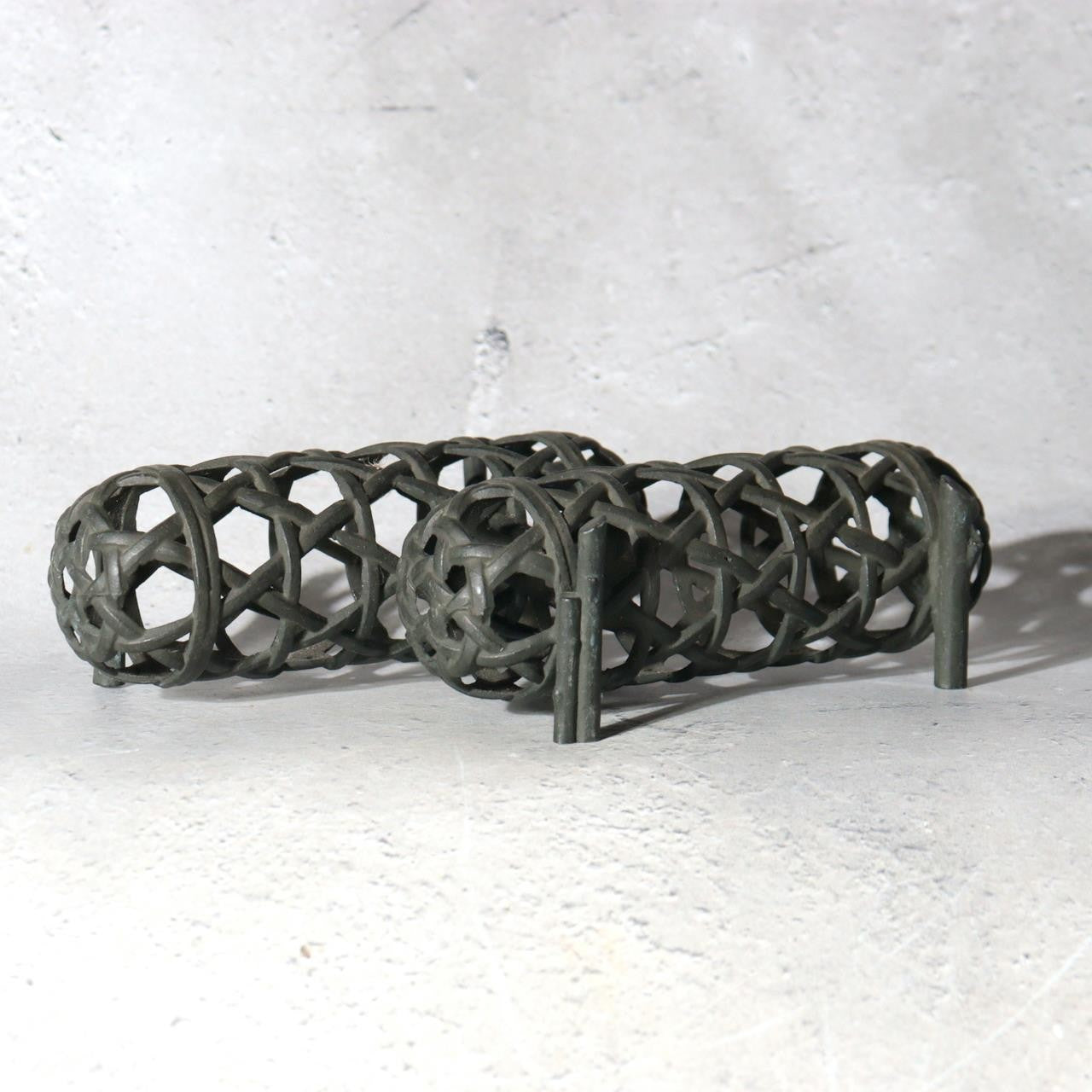 Japanese Bronze Jakago River Basket Flower Holder - Ikebana Suiban Tenpai1