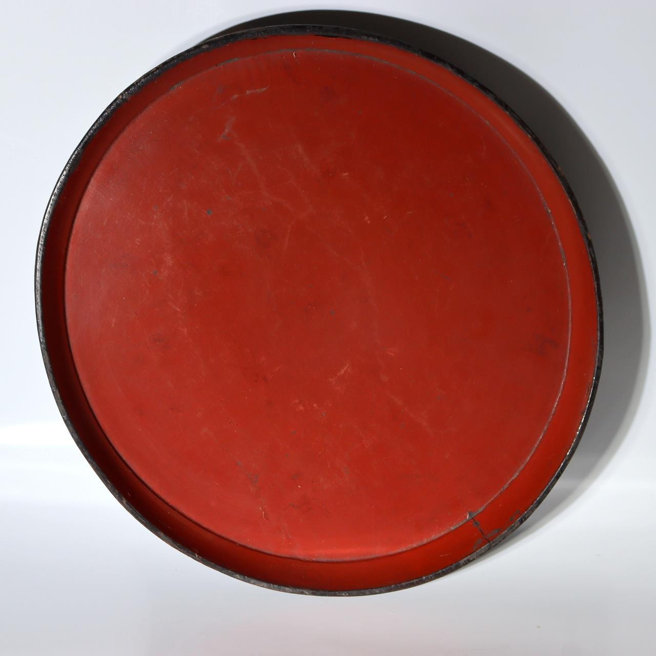 Antique Japanese Aizu Lacquer Round Oval Wooden Serving Tray Warped WO6080