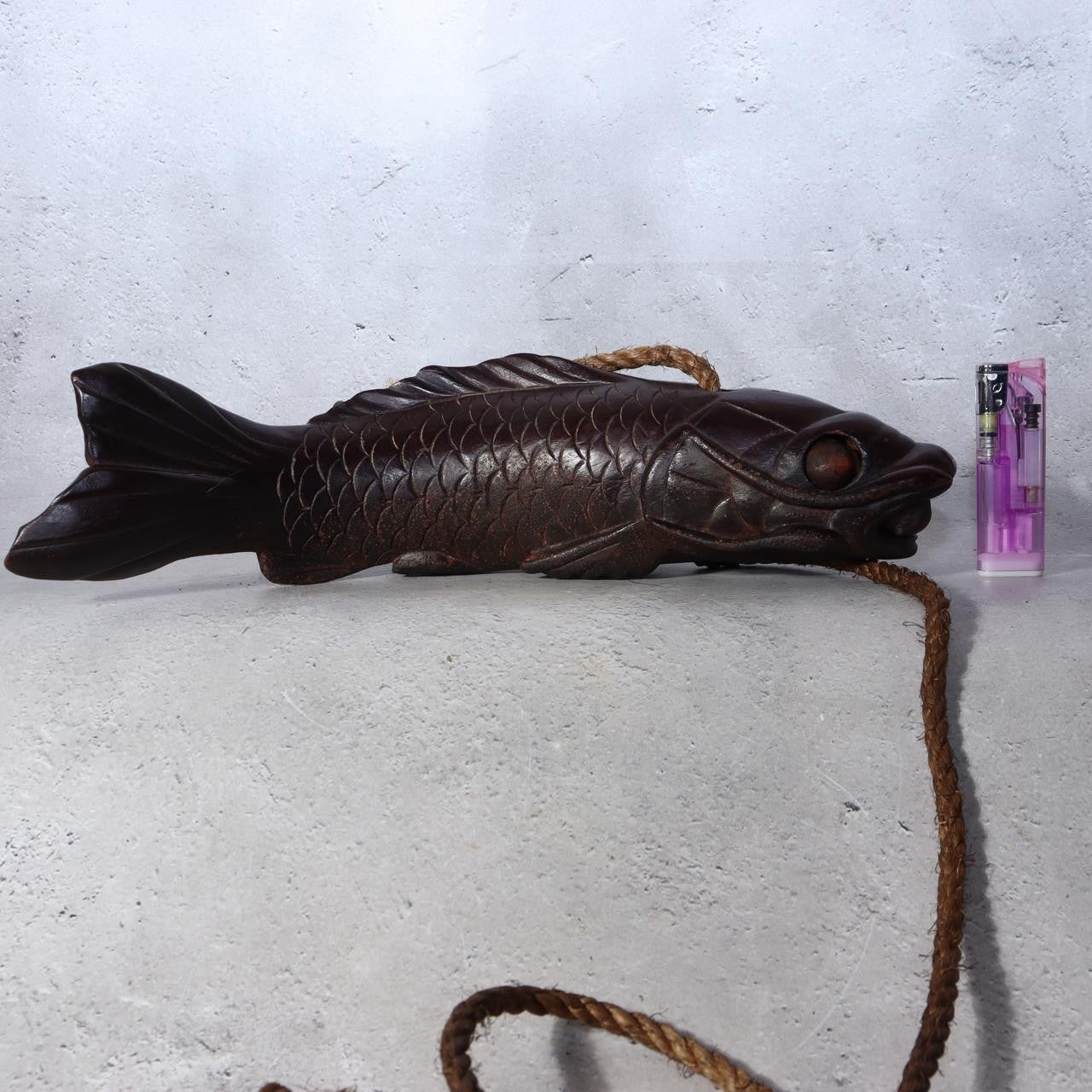 Antique Japanese Jizai-kagi Hearth Hook Slender Eel/Carp Wood Carving Movable16
