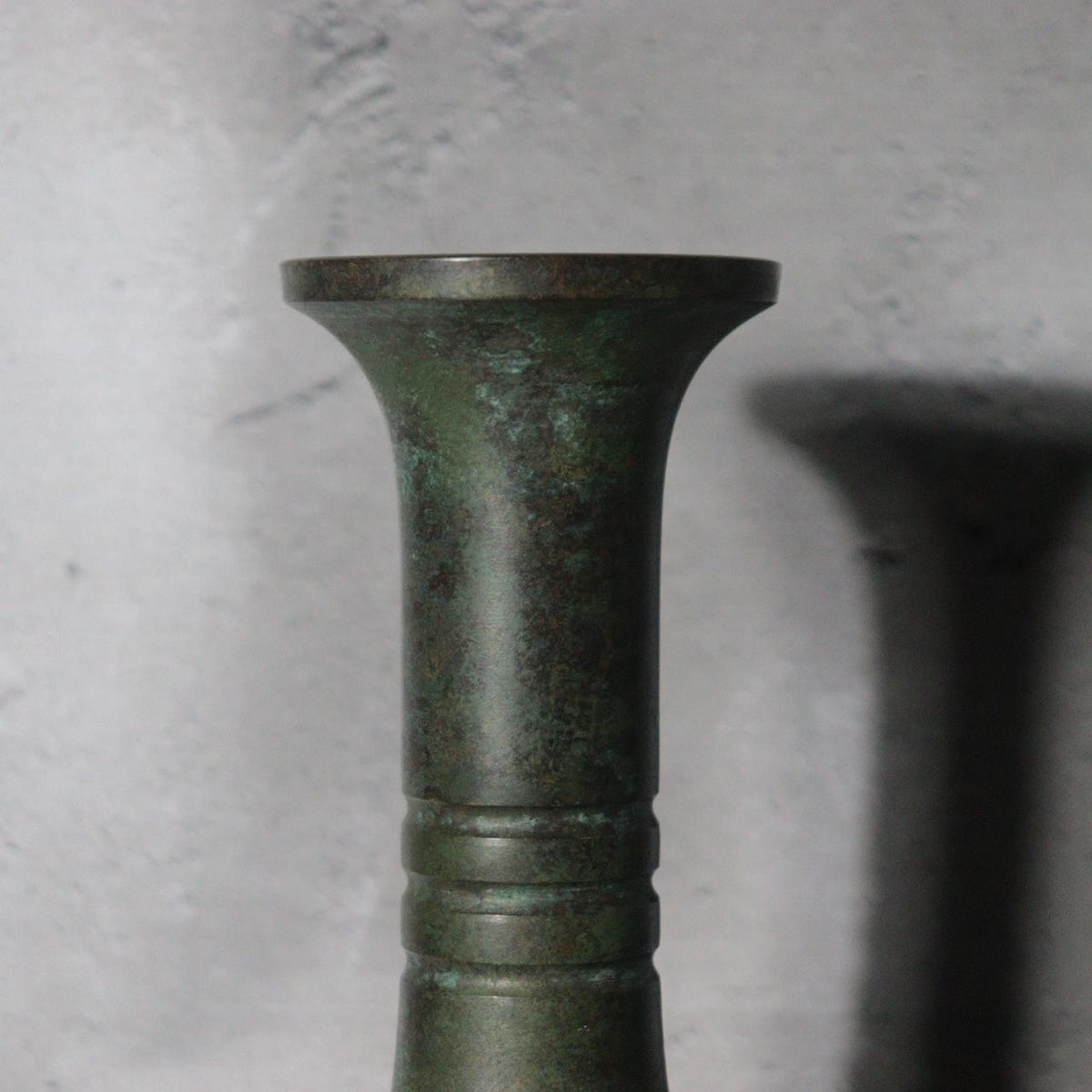Vintage Japanese Takaoka Cast Bronze Vase Crane Neck by Zuiho Green Patina10