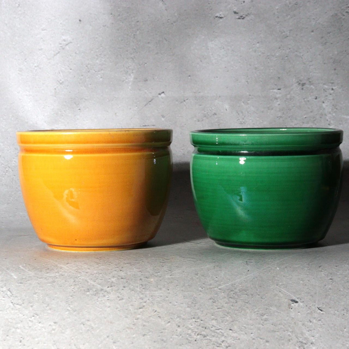Vintage Japanese Minpei Awaji Ware Hiire Brazier Set of 2 Green Yellow / Bowl0