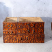 Vintage Japanese Tamo Wood Sewing Box Haribako Full Burl Grain Chest WO60615