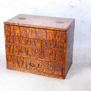 Vintage Japanese Tamo Wood Sewing Box Haribako Full Burl Grain Chest WO6062