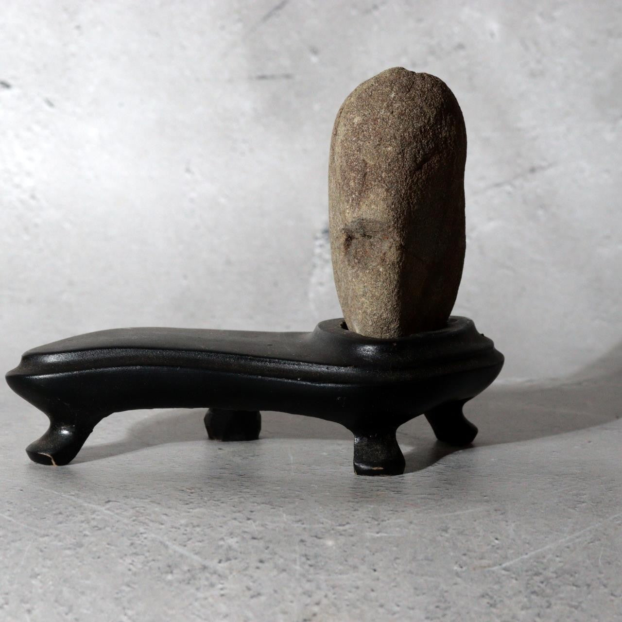 Japanese Hokkaido Daruma Suiseki Viewing Stone with Wooden Daiza Base1
