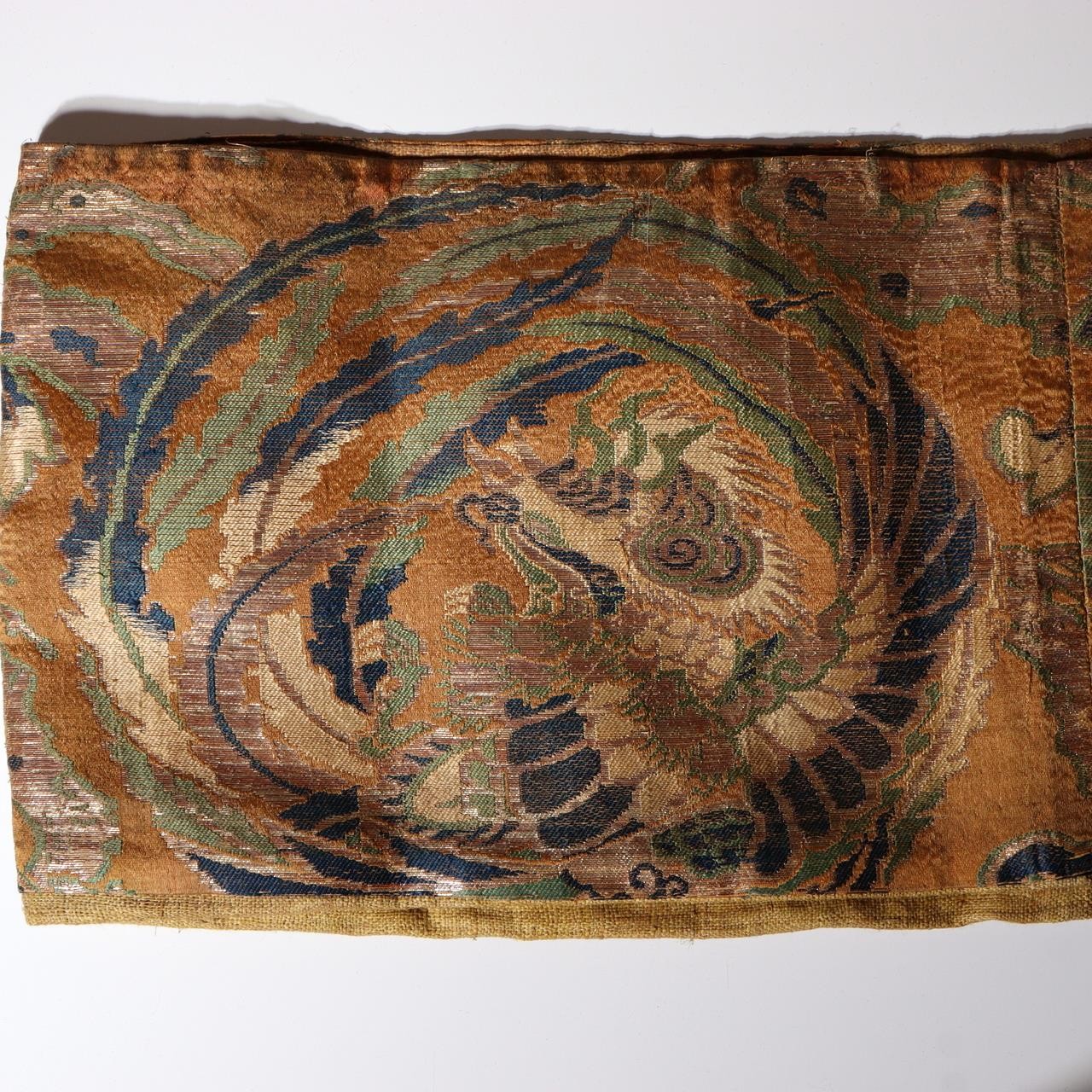 Antique Japanese Buddhist Kinran Brocade Temple Banner Dynamic Dragon Motif13