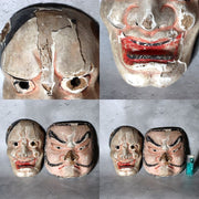 Antique Japanese Wooden Noh / Theater Masks 2pc Hannya-Type Warrior-Type MSK5334