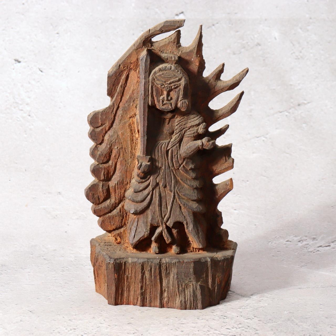 Japanese Antique Wood Carved Fudo Myoo Statue Acala Buddhist Folk Art 18cm0