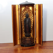 Antique Japanese Wood-Carved Standing Amida Nyorai Buddha Statue with Portable1
