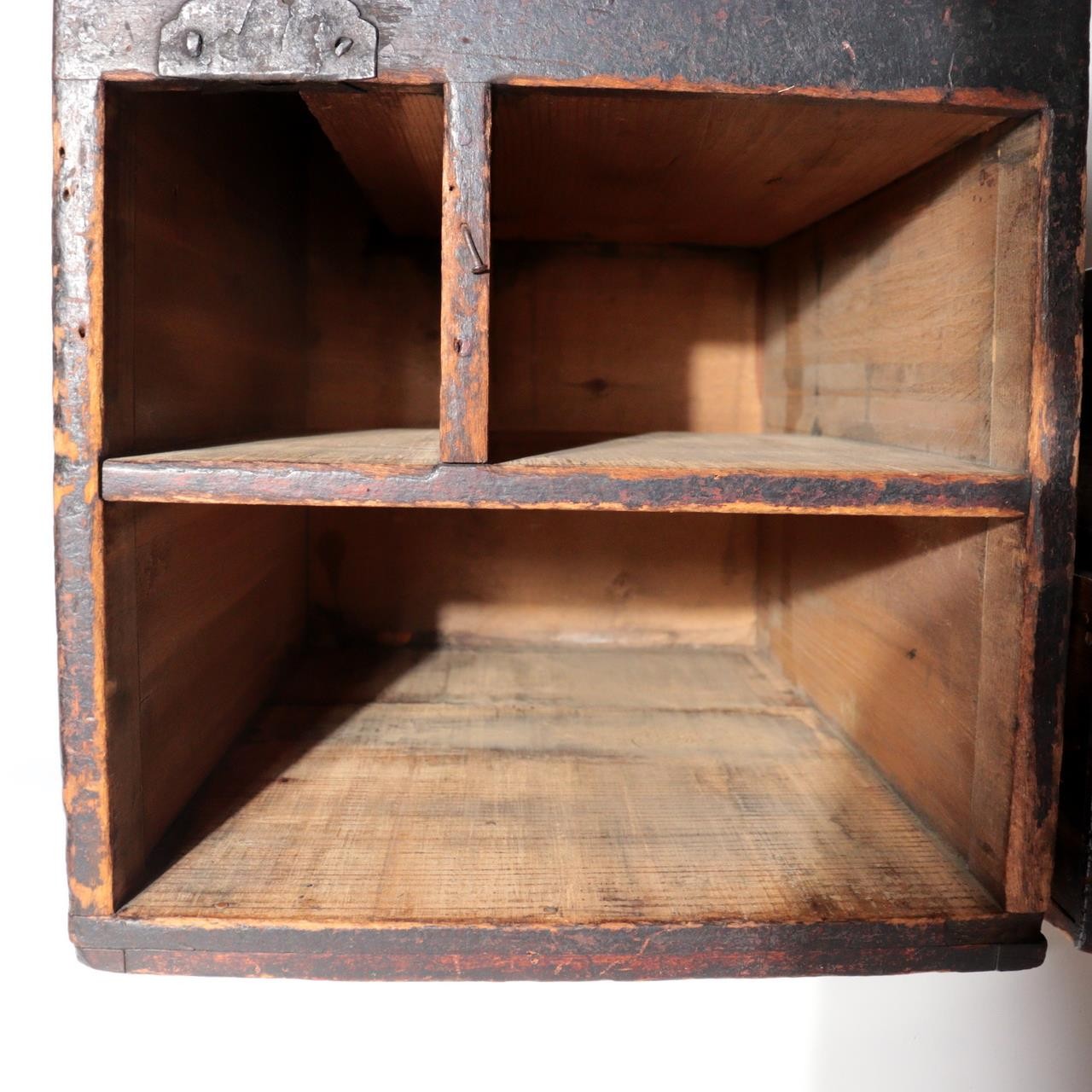 Antique Late Edo Japanese Wooden Kake Suzuri Portable Writing Box WO62014
