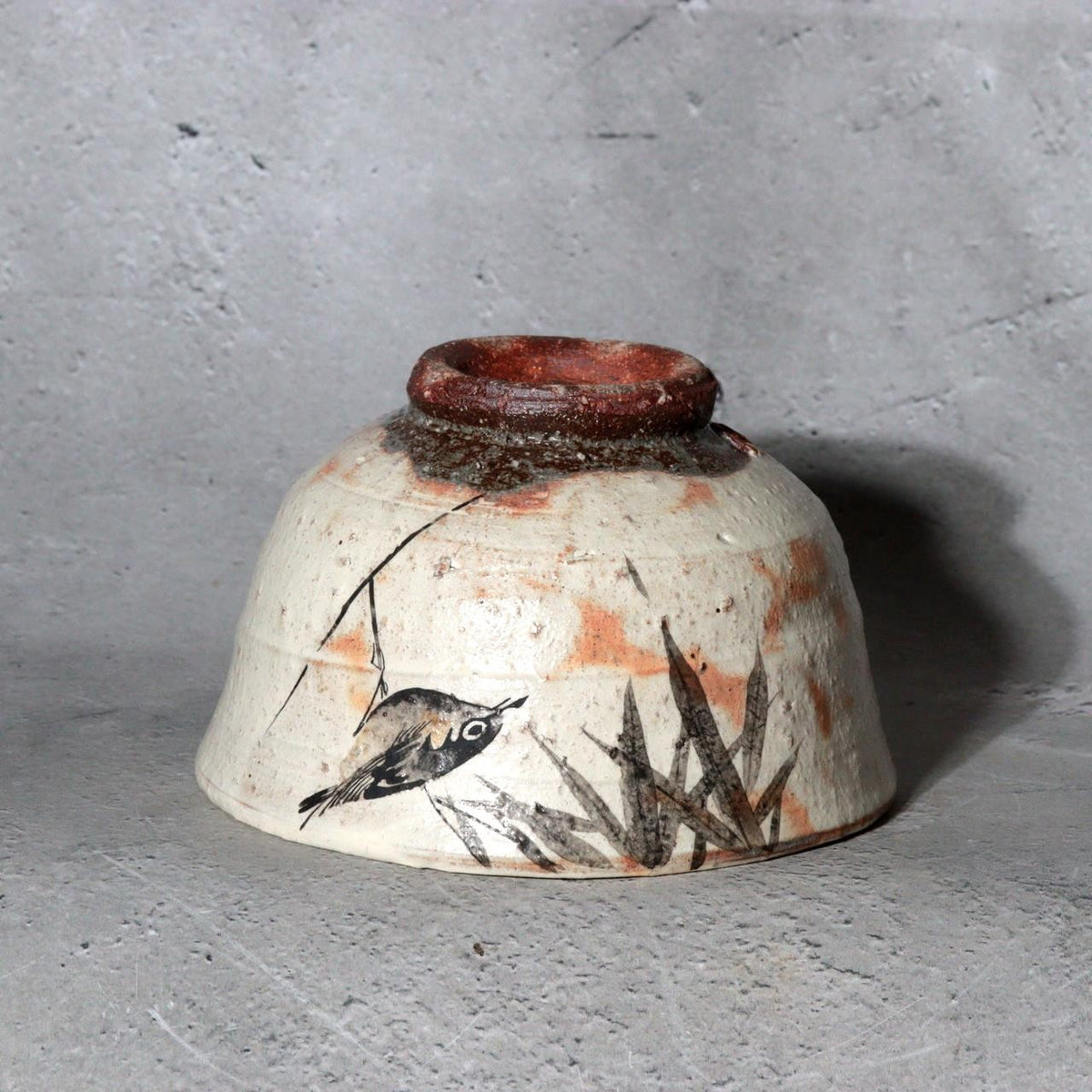 Japanese Shino Ware Matcha Tea Bowl Chawan Uguisu Bird Bamboo Azuma Suimei Box6