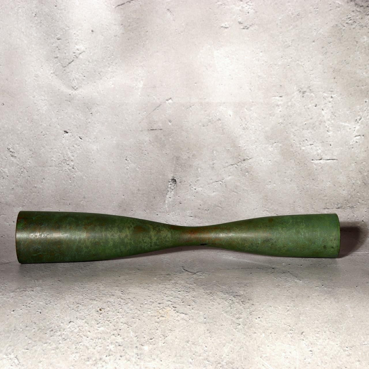 Fujii Soki Japanese Bronze Flower Vase Green Patina Pestle Shape Tomobako BV71912