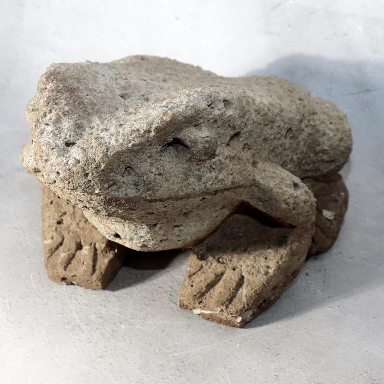 Japanese Carved Porous Stone Frog Sculpture Garden Ornament BT25611