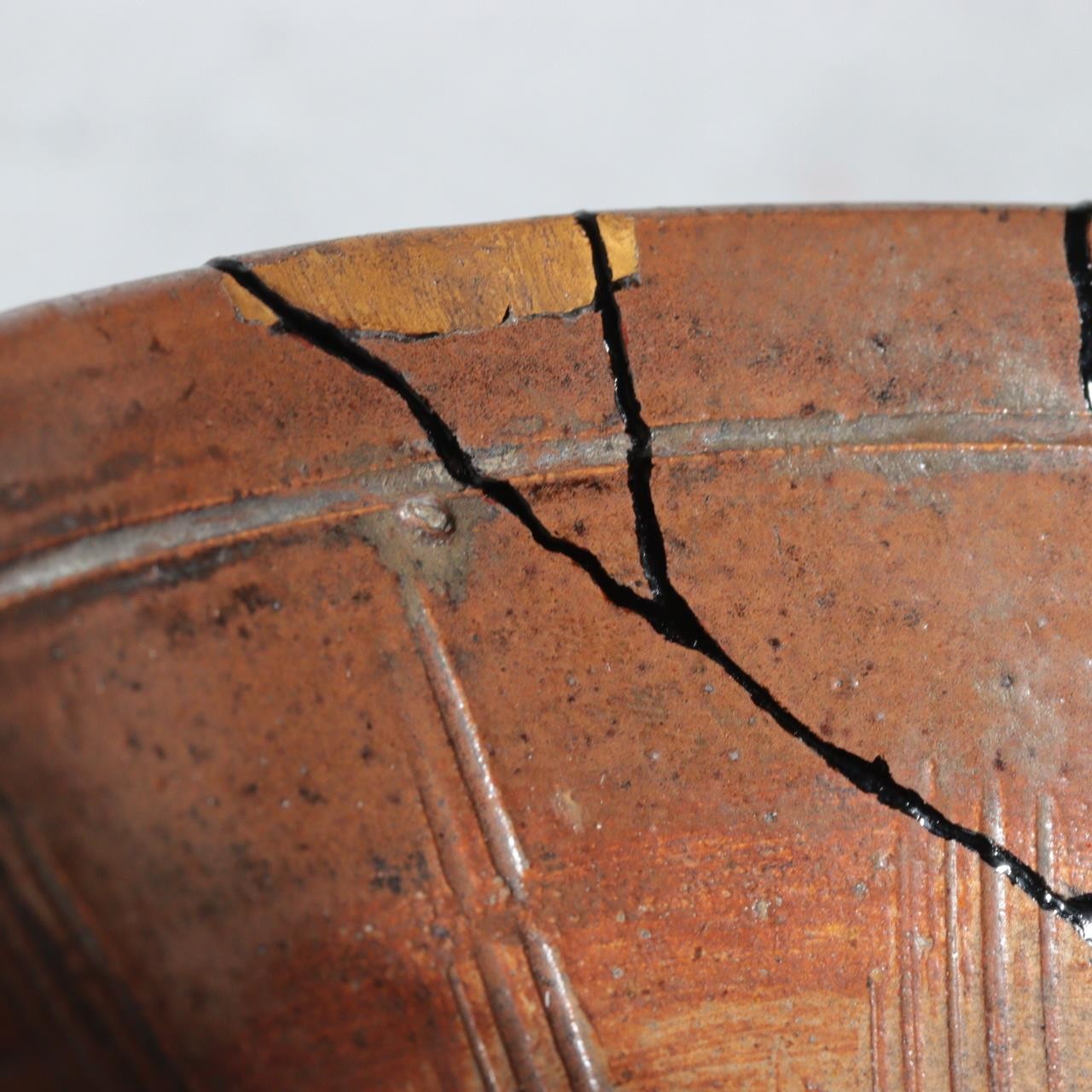 Late Edo Seto Ware Tetsuyu Iron Glaze Chawan Tea Bowl Kintsugi PCP3119