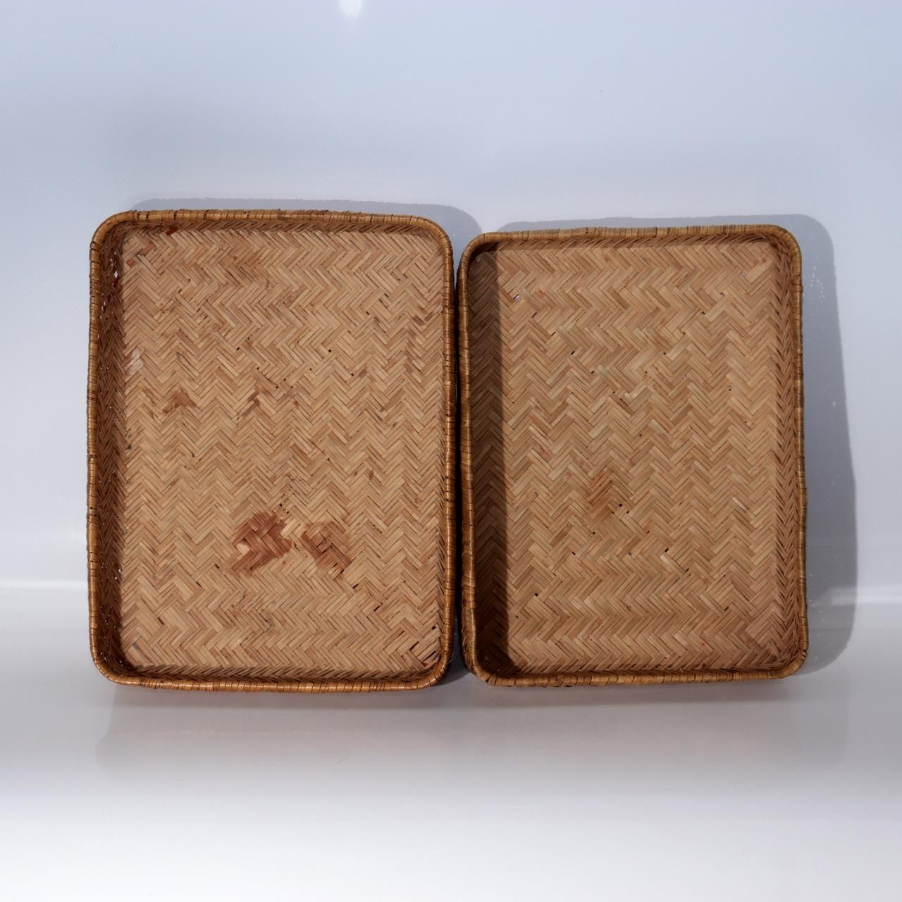 Vintage Japanese Woven Bamboo Box Rectangular Basket Lid Case BVO724