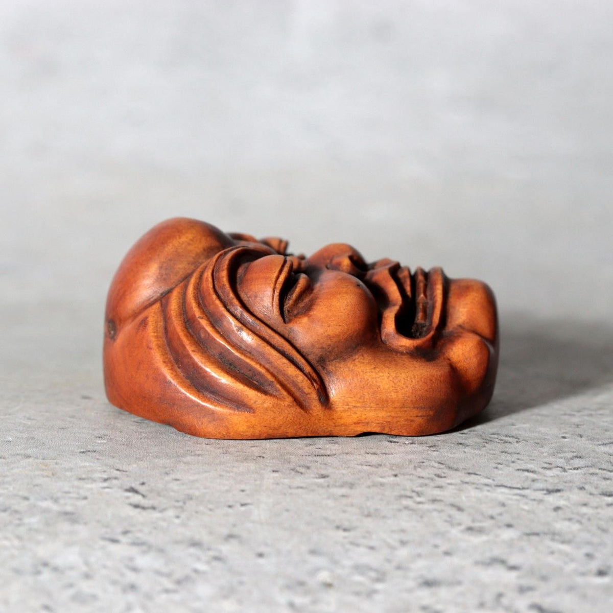 Japanese Carved Boxwood Mask Netsuke Buaku Kyogen Signed Jiro NW2729