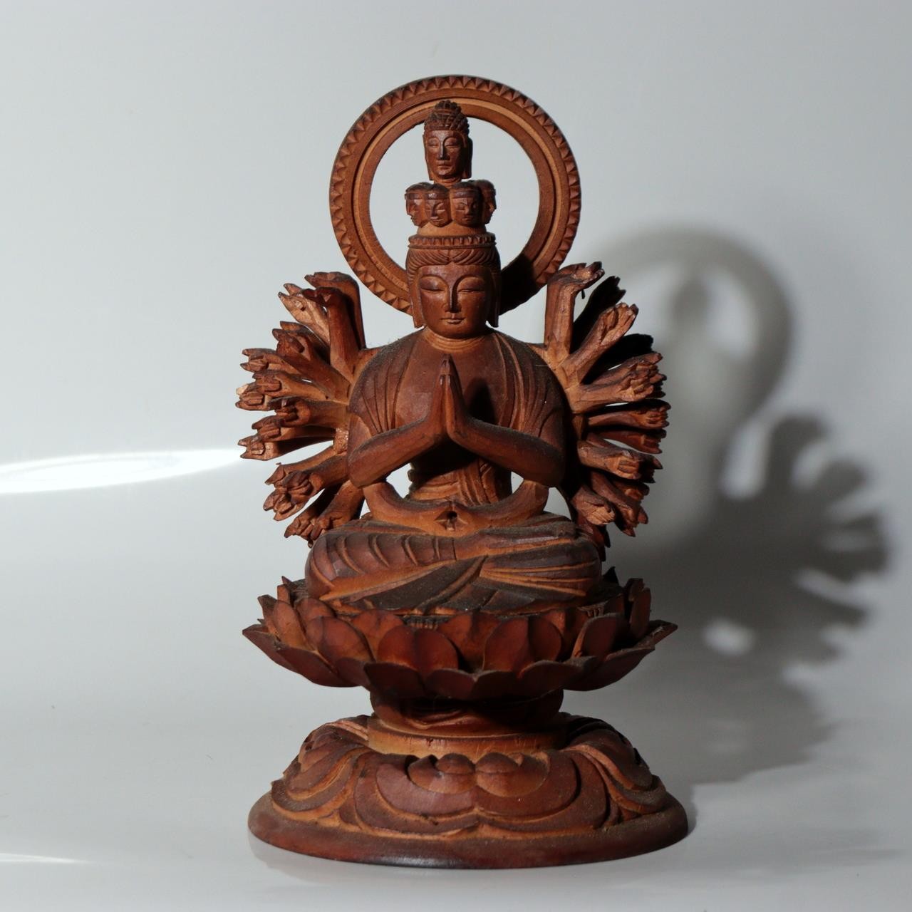 Vintage Japanese Wooden Carved Juichimen Senju Kannon Buddha Statue Glass Case3