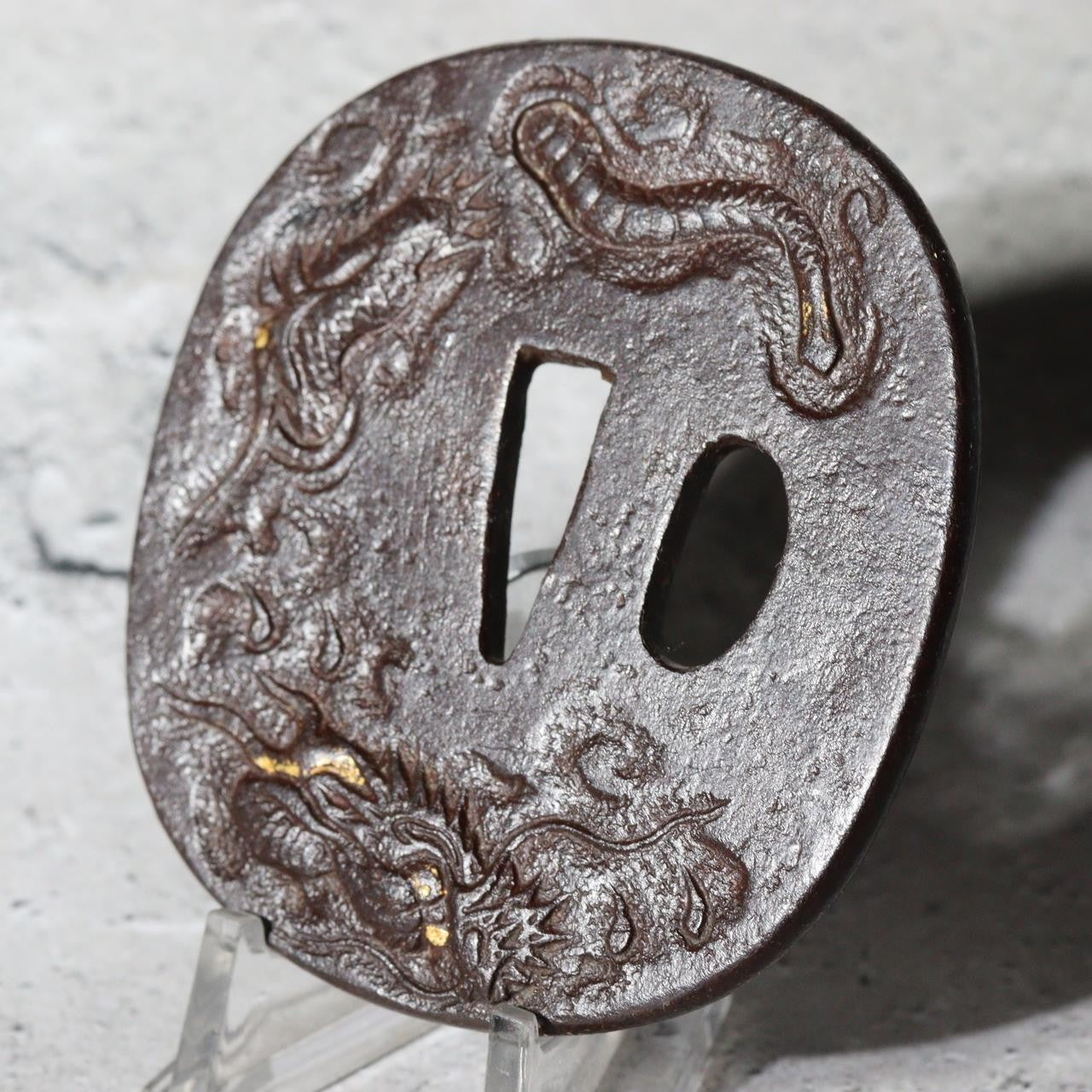 High-Class Antique Japanese Samurai Sword Tsuba Satsuma School Dragon Gold Inlay0