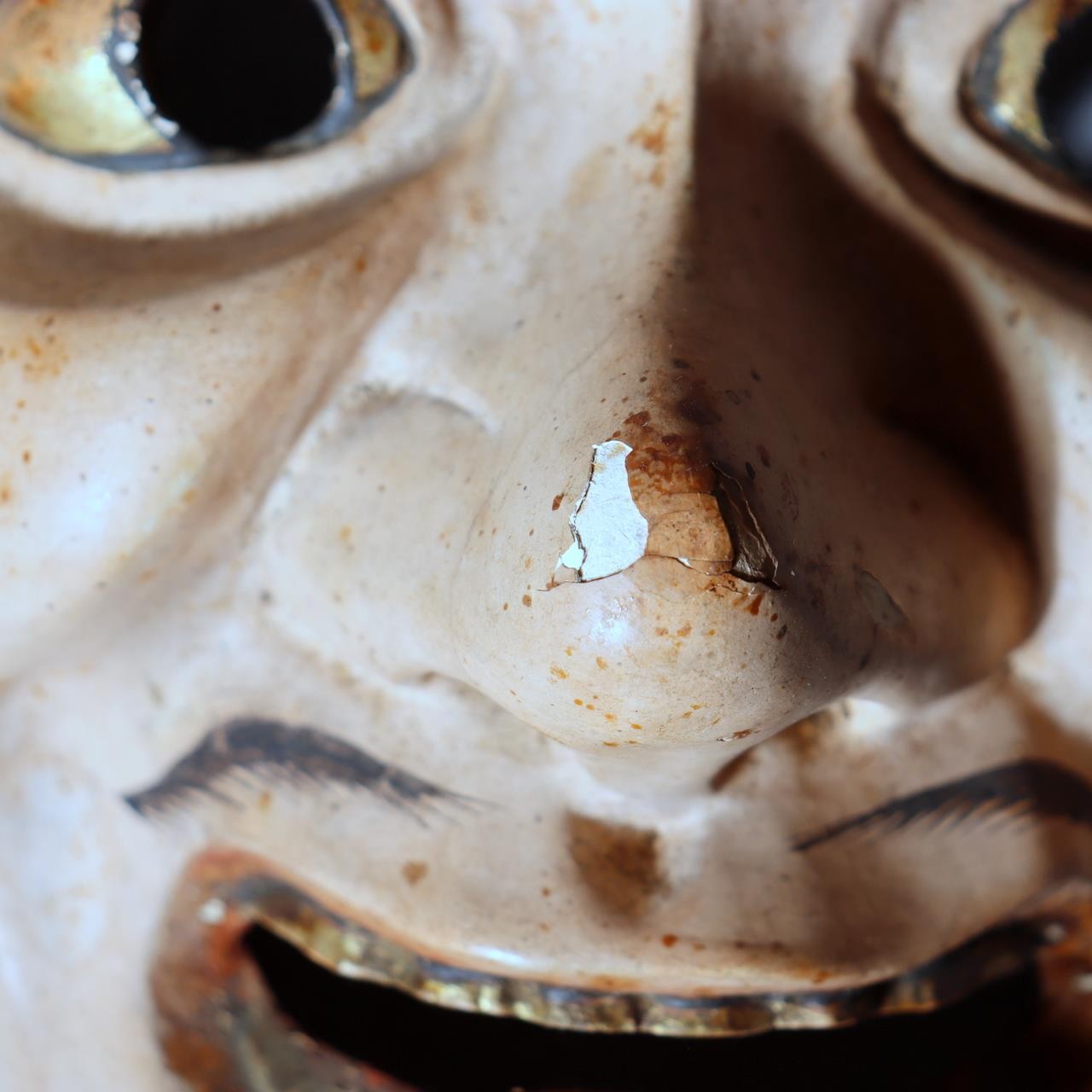 Japanese Wooden Noh Mask Otobide Demon God Gold Eyes Kagura 21cm MSK5296