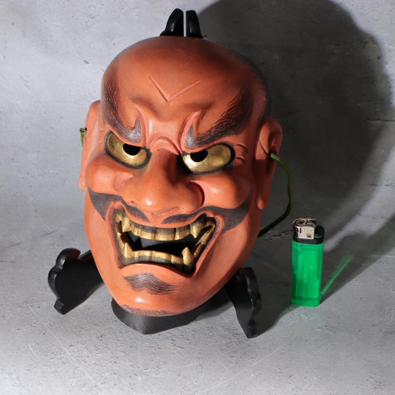 Japanese Wooden Noh Mask Hisomi Demon Male Nagahara Koin Silk Bag MSK5426