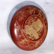 Vintage Japanese Lacquerware Large Lidded Bowl Neko Tora Tiger Bamboo WO60219