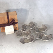 Vintage Japanese Cast Tin Chataku Tea Saucers ginkgo leaves Okajima Set of 50