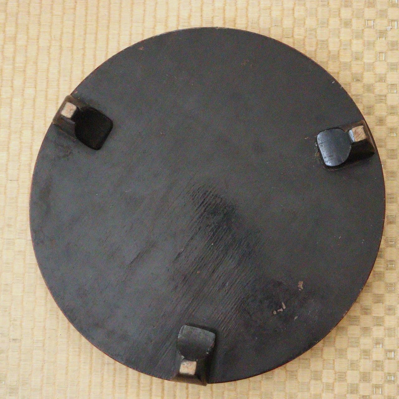 Large Japanese Lacquer Footed Tray - Tripod Base - Aizu-Style Red Lacquer 42.3cm4